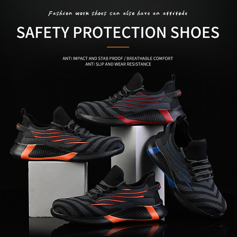 DEW Breathable Safety Shoes Men Summer Lightweight Work Shoes Steel Toe Puncture-Proof Work Sneakers Indestructible Shoes 220322