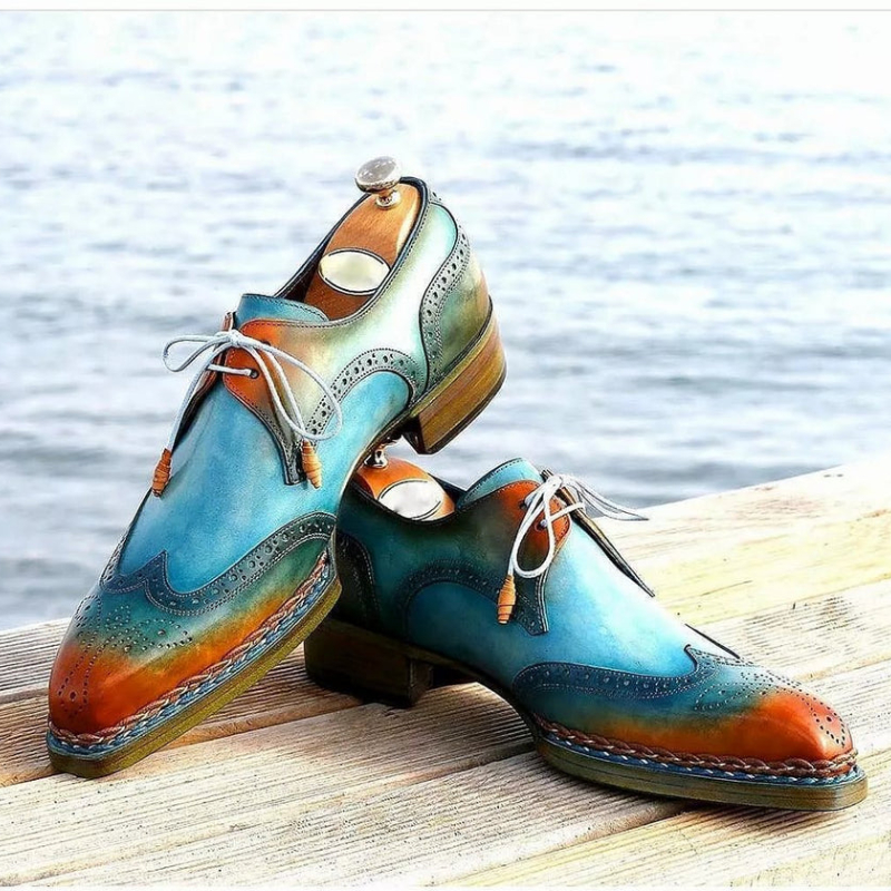 Men Brock Derby Shoes Colorblock PU Square Toe Low Heel Wing Tip Lace Up Fashion Business Casual Wedding Party Daily Dress Shoes