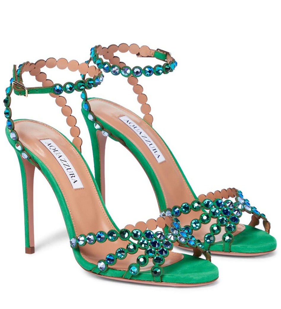 Elegant Summer Brand Tequila Sandals Shoes Women Jewel Crystal Strappy Gladiator Sandalias PVC & Leather Stiletto Heel Wedding Party Dress Evening