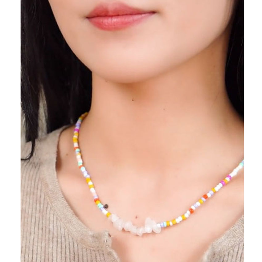 Colorful Seed Beads Chocker Boho Rainbow Bead Necklace Natural Gemstone Turquoise Amethyst Raw Stone Necklaces Summer Beach Travel Jewelry Wholesale