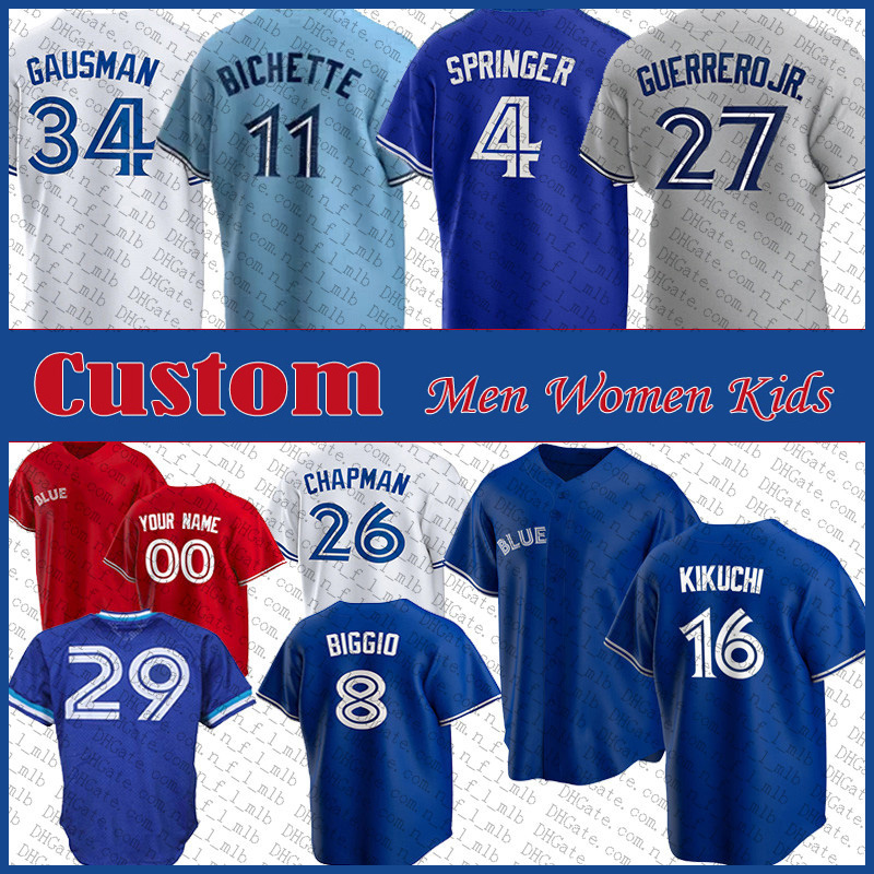 27 Vladimir Guerrero Jr. 4 George Springer Toronto Baseball Jersey Custom Men Women Kid Blue Jays Cavan Biggio Kevin Gausman Bo Bichette Matt Chapman Yusei Kikuchi, Shown
27 Vladimir Guerrero Jr. 4 George Springer Toronto Baseball Jersey Custom Men Women Kid Blue Jays Cavan Biggio Kevin Gausman Bo Bichette Matt Chapman Yusei Kikuchi, Shown
