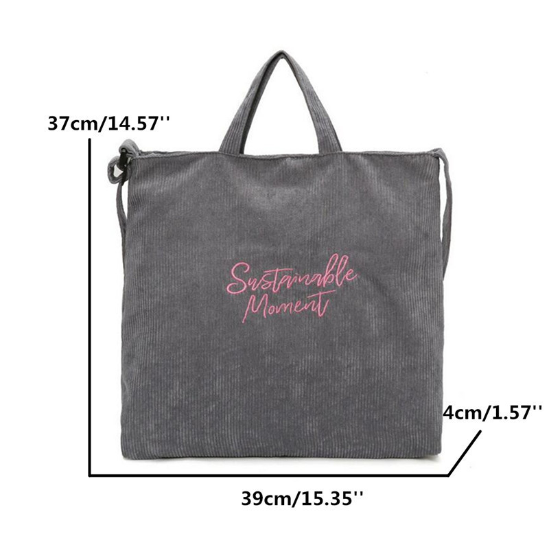 Women Corduroy Canvas Tote Ladies Casual Shoulder Bag Foldable Reusable Shopping Bags Beach Bag Female Cotton Cloth Handbag CX220325