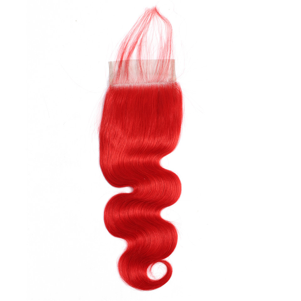 4x4 inch lace closure free part body wave/straight red colored lace closures for black women