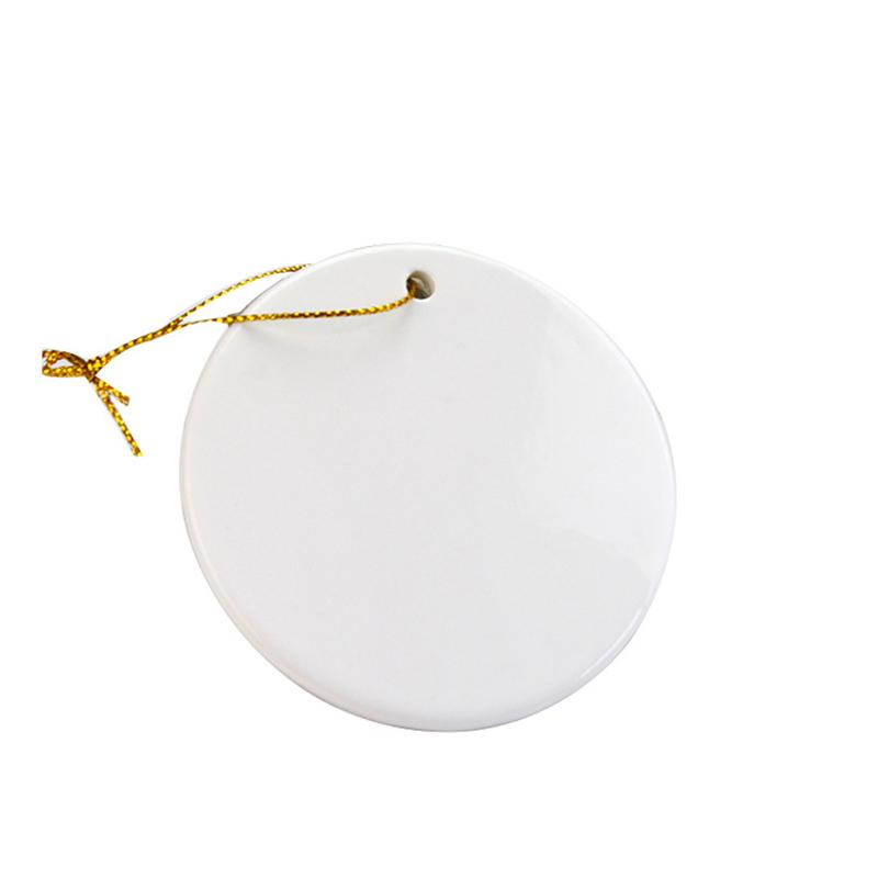 Wholesale Christmas Decorations 3 Inch Round Circle Custom Sublimation Blank Ceramic Ornaments Flat Tree Decor With Ropechristmas