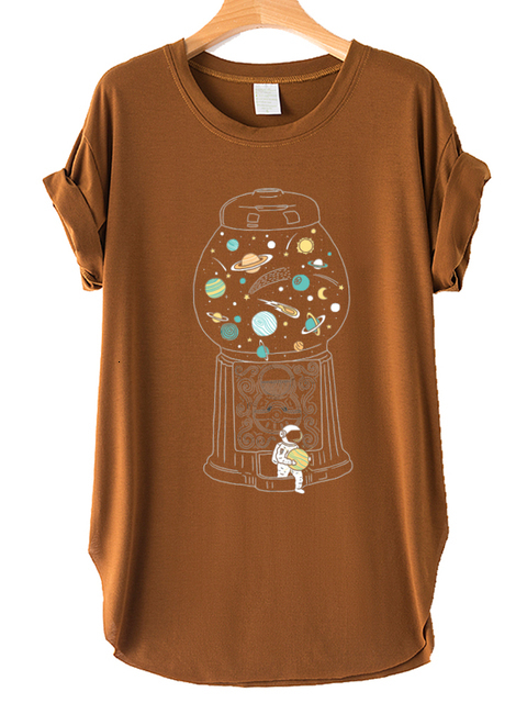 Women's TShirt Funny Astronaut Print Women T Round Neck Summer Old Vintage Tee Femme Drop Shoulder Loose 90s Girls Top Clothes 230206