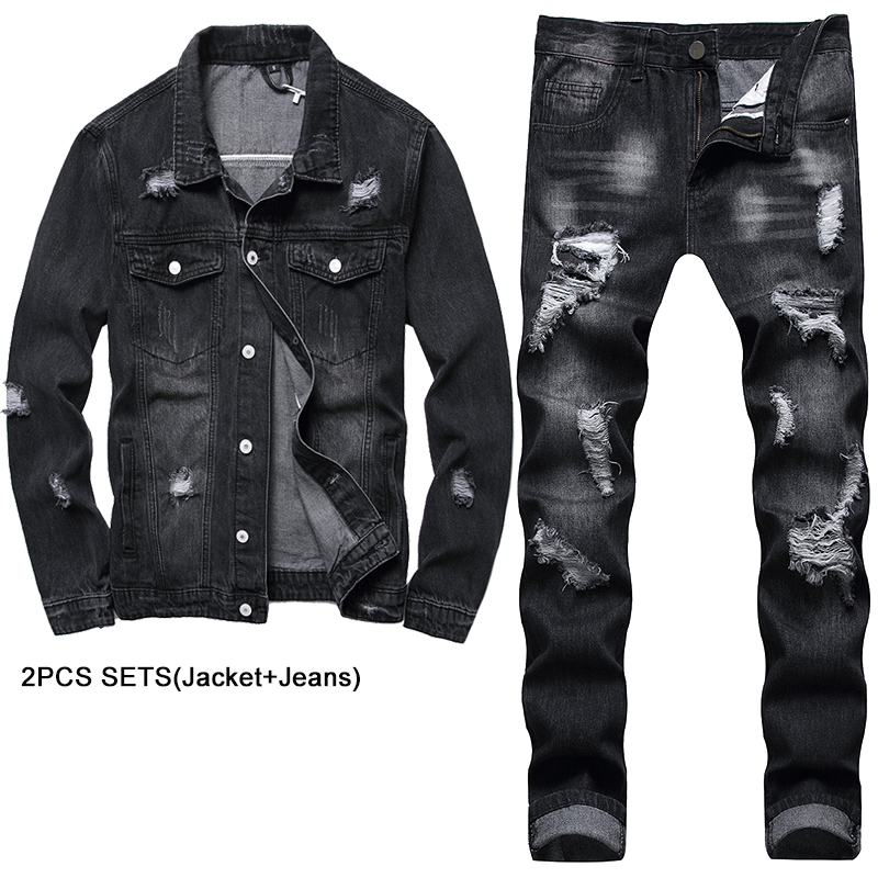 Black Multiple Ripped Men's 2 Pieces Sets Personality Truck Tracksuits Motorcycle Loose Denim Jacket Matching Slim Fit Straight Jeans, Jacket and jeans lb309-1.k5003-1
Black Multiple Ripped Men's 2 Pieces Sets Personality Truck Tracksuits Motorcycle Loose Denim Jacket Matching Slim Fit Straight Jeans, Jacket and jeans lb309-1.k5003-1