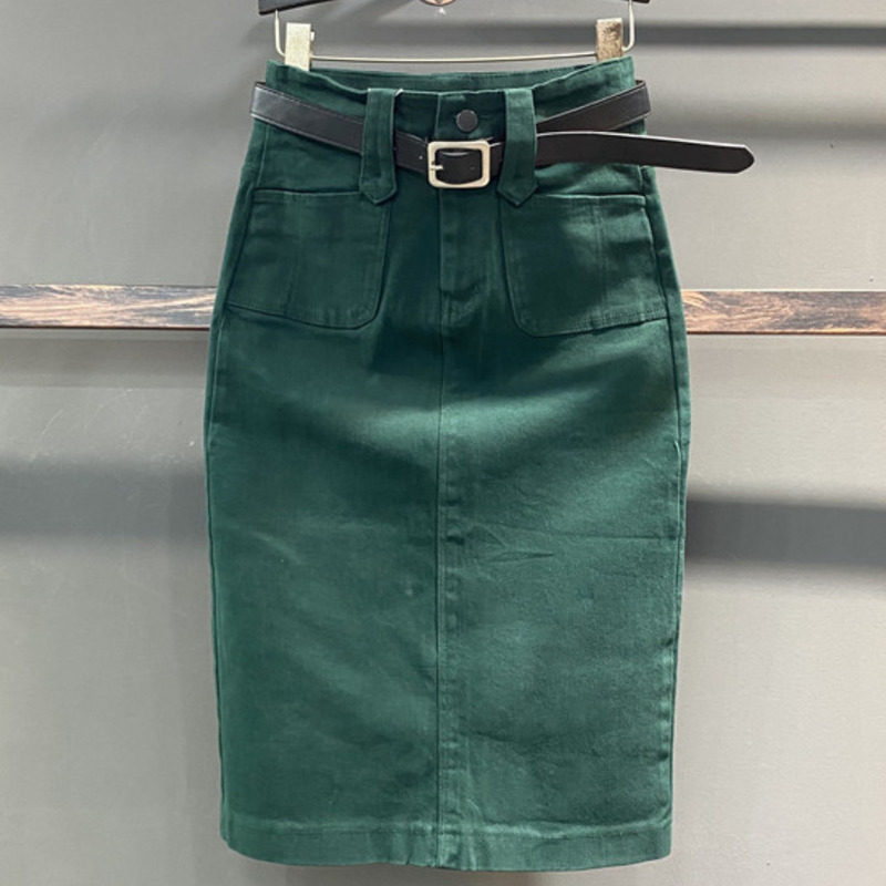 denim skirt women summer casual high waist pacakge hip split knee length ol jeans 220322