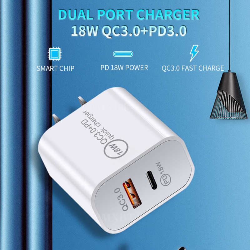 18W Fast USB Charger Quick Charge Type C PD Fast Charging For iPhone EU US Plug USB Charger With QC 40 30 Phone Charger with box94