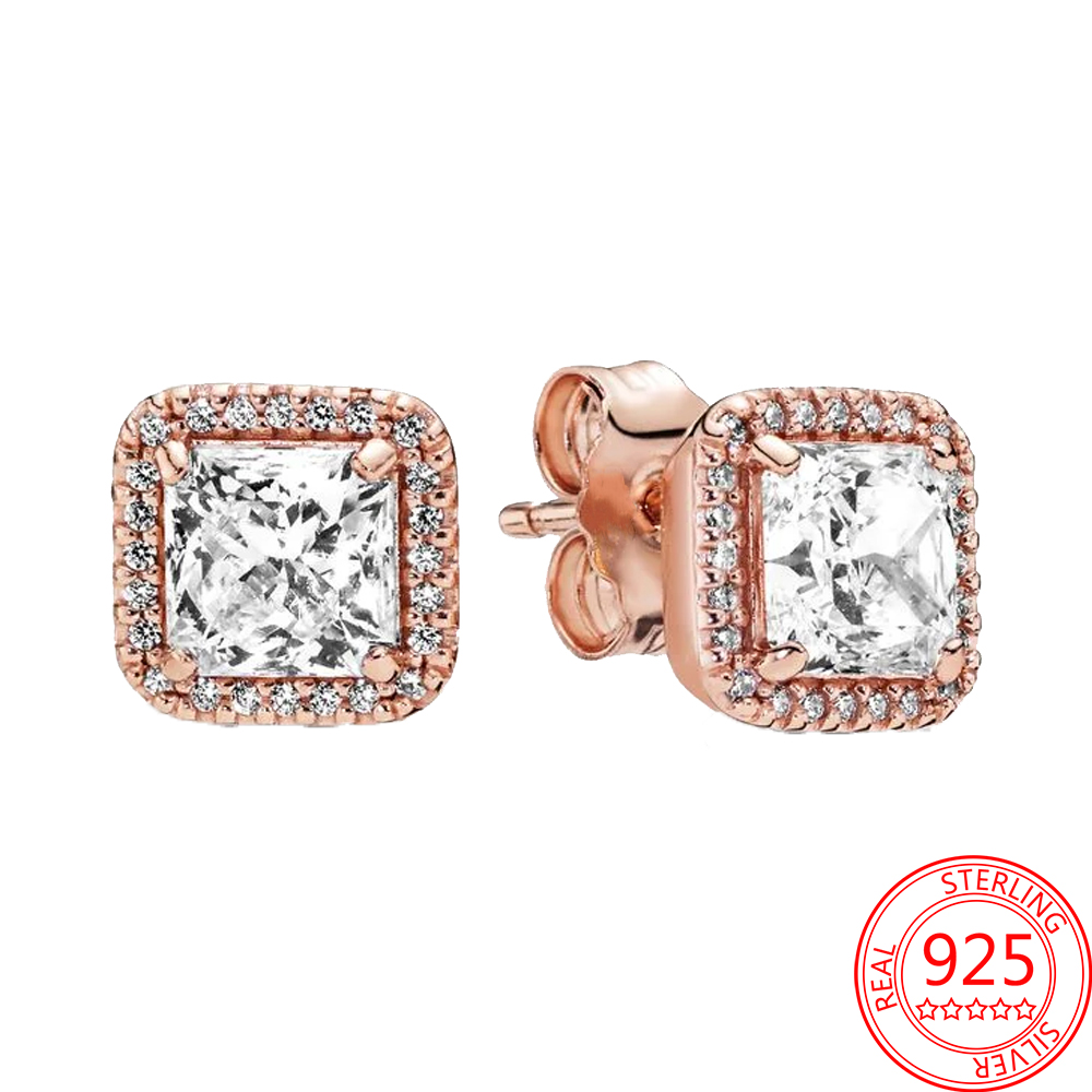 The New Fashion 925 Sterling Silver Blue Zircon Earrings Square Aura Classic Female Delicate Jewelry Accessories