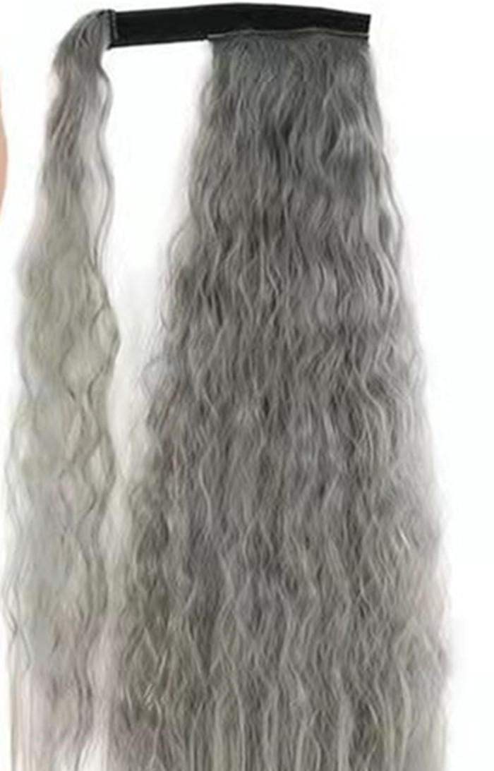 Dreamly natural silver curly gray ponytail human hair extension drawstring wraps clip in pony tail hairpiece 120g