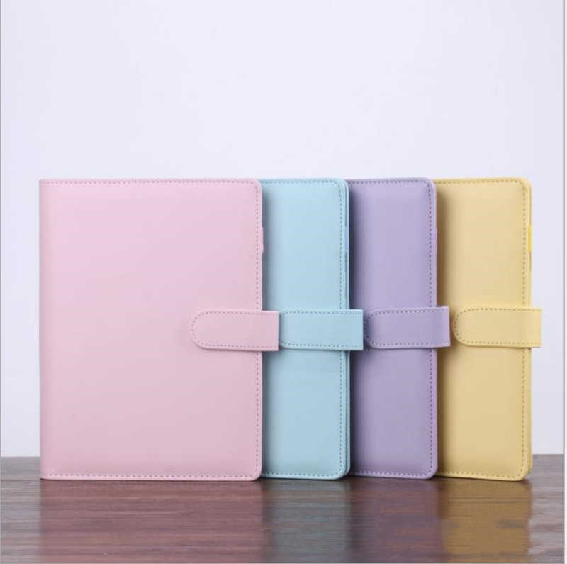 A6 Notebook Binder Wholesale 6 Rings Spiral Business Office Planner Agenda Budgets Binders Macaron Color PU Leather Cover Binder Pockets