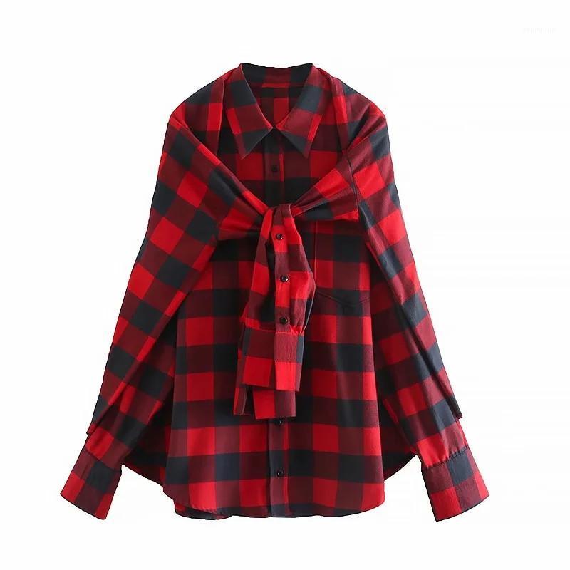 Merodi Autumn Fashion Double Long Sleeve Lace Up Plaid Shirts Female Casual Single Breasted Loose Blouse Tops Oversize Chic Women's Blouses, Red
Merodi Autumn Fashion Double Long Sleeve Lace Up Plaid Shirts Female Casual Single Breasted Loose Blouse Tops Oversize Chic Women's Blouses, Red