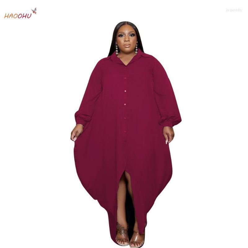 

Plus Size Dresses Women Clothing 2022 Loose Autumn Urban Fashion Commute Large Casual Solid Color Button Lady Shirt Dress Jasp22, Burgundy