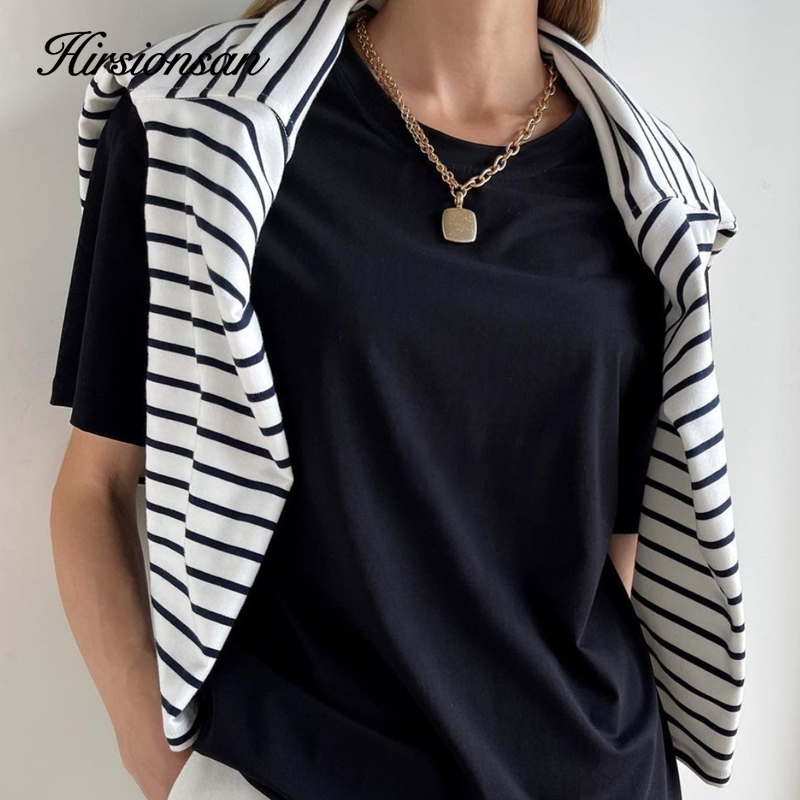 Hirsionsan Basic Cotton T Shirt Women Summer Loose Solid Tees 19 Color Casual Tshirt Oversized O Neck Female Tops 220328