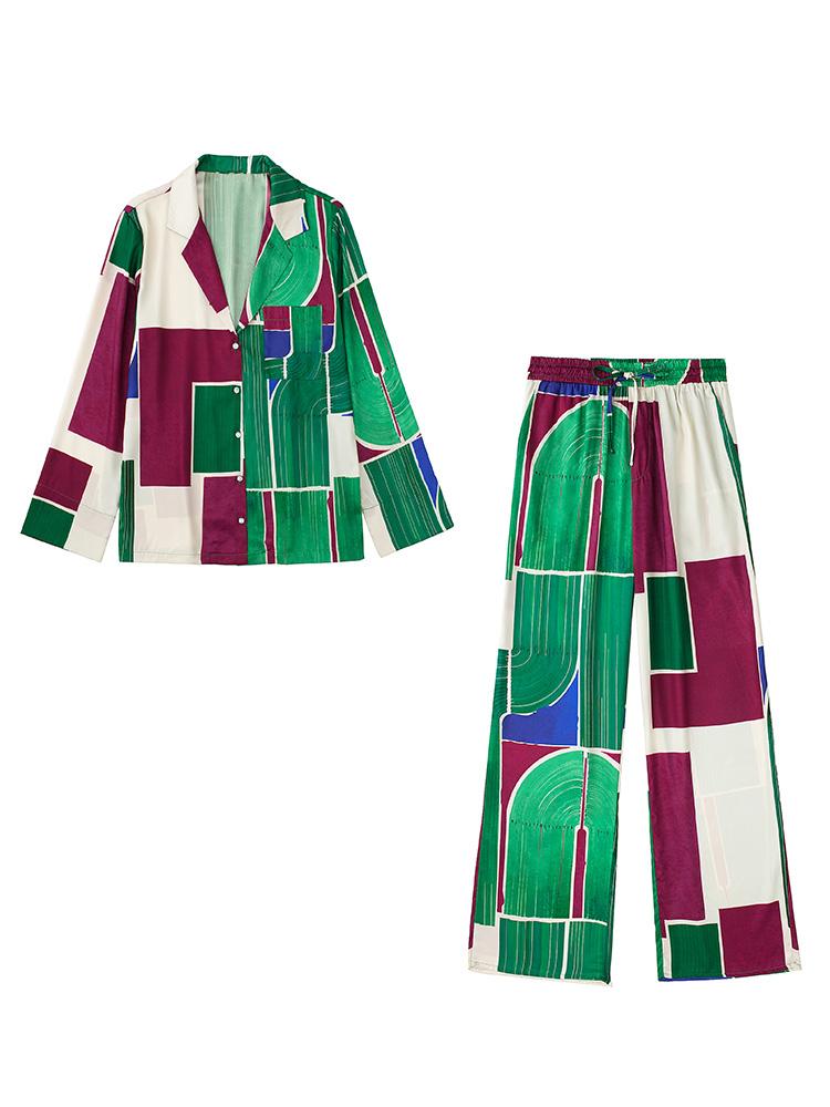 Women's Two Piece Pants Pajama Style Color Block Print Set Women Button Up Shirt And Drawstring Elastic High Waist Straight Leg SetsWomen's, Top
Women's Two Piece Pants Pajama Style Color Block Print Set Women Button Up Shirt And Drawstring Elastic High Waist Straight Leg SetsWomen's, Top