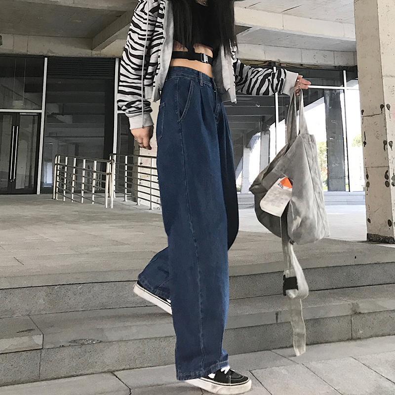 Jeans Women Blue Vintage Baggy Allmatch Harajuku Japanese Style High Waist Boyfriend Unisex Full Length Spring Pure Streetwear 220815