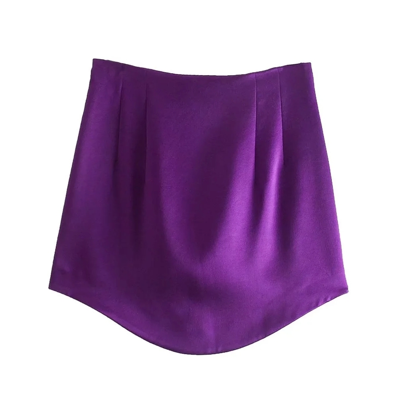 TRAF Woman Skirts Purple Short Women Green Satin High Waist Sexy Tight Elegant Mini Bodycon Autumn 220317