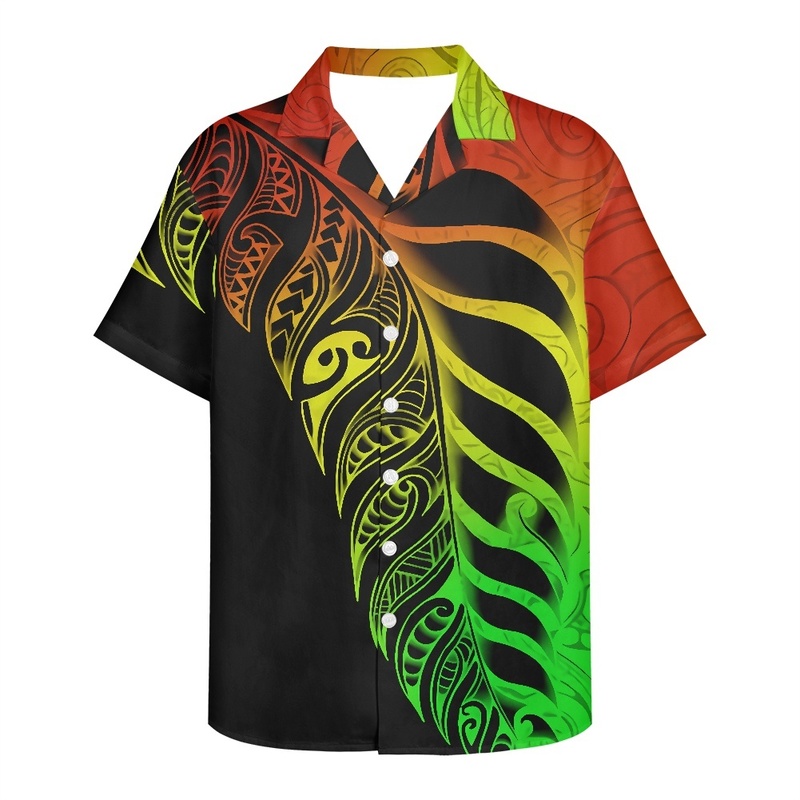Casual Business Polynesian Shirts Men Turn Down Collar Short Sleeve Tribal Tattoos Button Slim Fashion Men'S Tops 220322