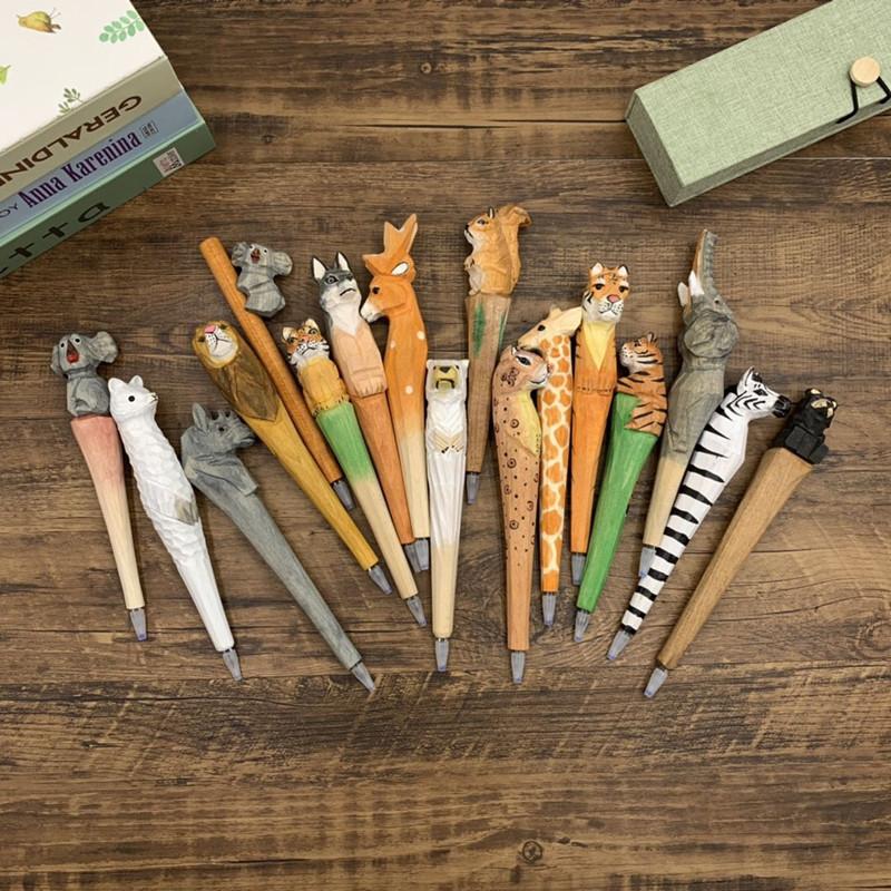 

Handmade Animal carved wood pen Cute creative Flamingo Writing Pen Ball Point Wooden Novelty Gift School Stationary Ballpoint toys