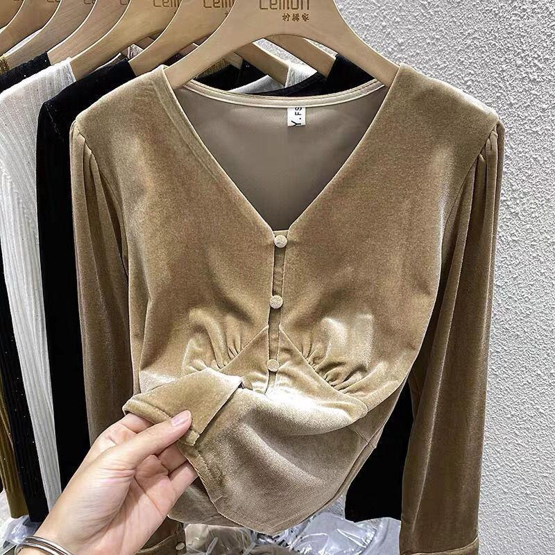 Women's Blouses & Shirts Gold Velvet Shirt Women's Autumn Winter Design Sense Niche French V Neck Bottoming Top All Match Short Puff Sle, Khaki
Women's Blouses & Shirts Gold Velvet Shirt Women's Autumn Winter Design Sense Niche French V Neck Bottoming Top All Match Short Puff Sle, Khaki