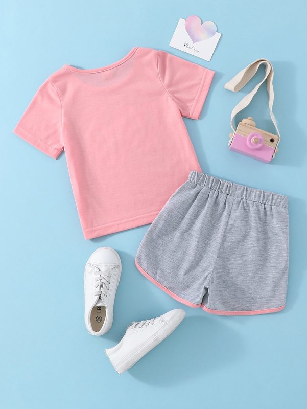 Toddler Girls Heart Print Tee & Contrast Binding Track Shorts SHE