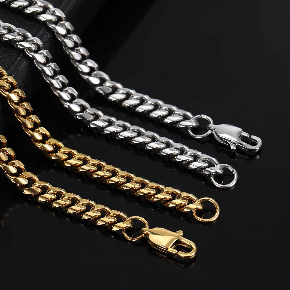 Hip Hop Cuban Link Chain Necklace 18K Real Gold Plated Stainless Steel Metal Necklace for Men 4mm 6mm 8mm