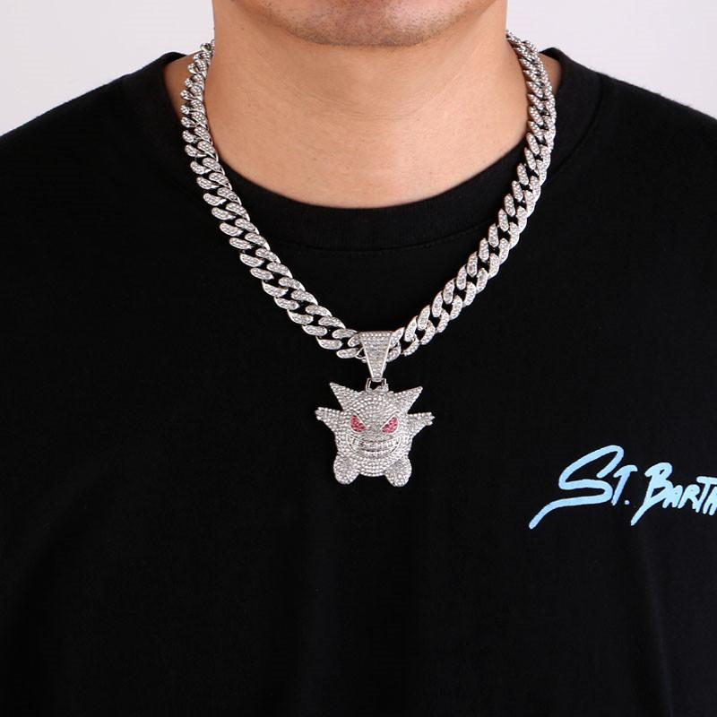 Pendant Necklaces Hip Hop Zircon Anime Ghost With Iced Out Bling Rhinestone Miami Cuban Chain Choker Necklace For Men Boy Gothic JewelryPend