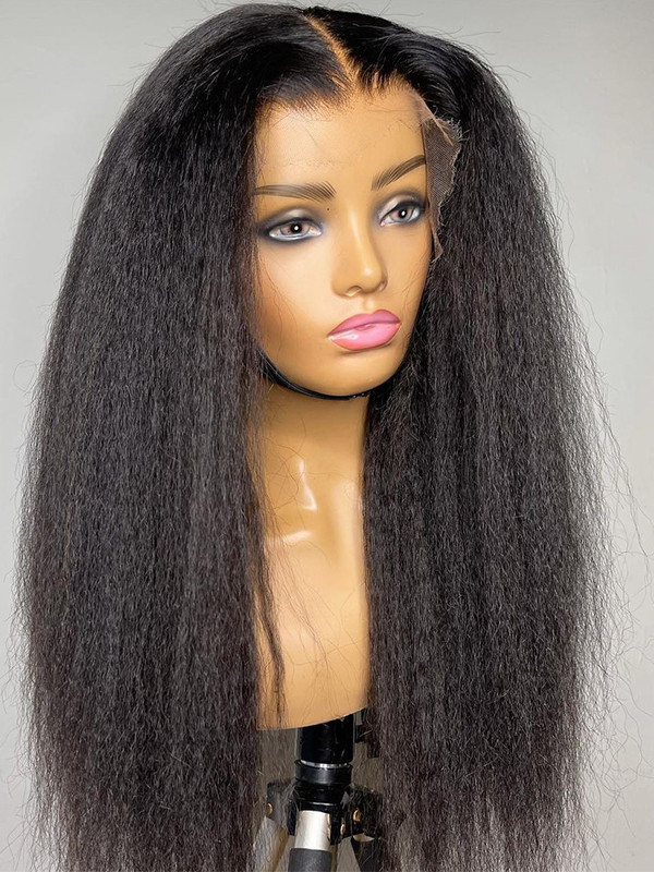 30inch 13x4 Lace Front Human Hair Wigs Brazilian Remy Hair Kinky Straight Pre Plucked