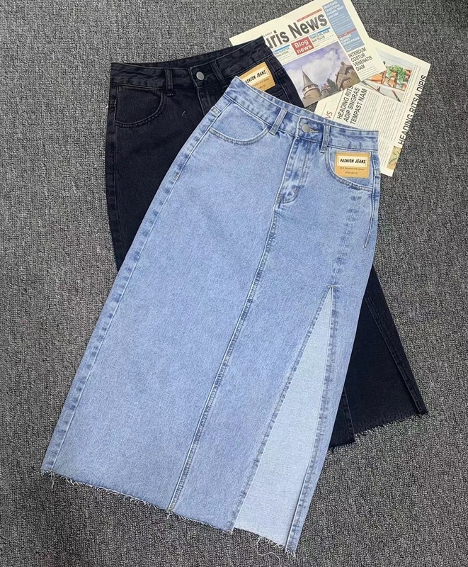 Seoulish Summer Women's Long Denim Skirt Vintage High Wasit Jeans Female Straight Side Split A-line Pencil s 220317