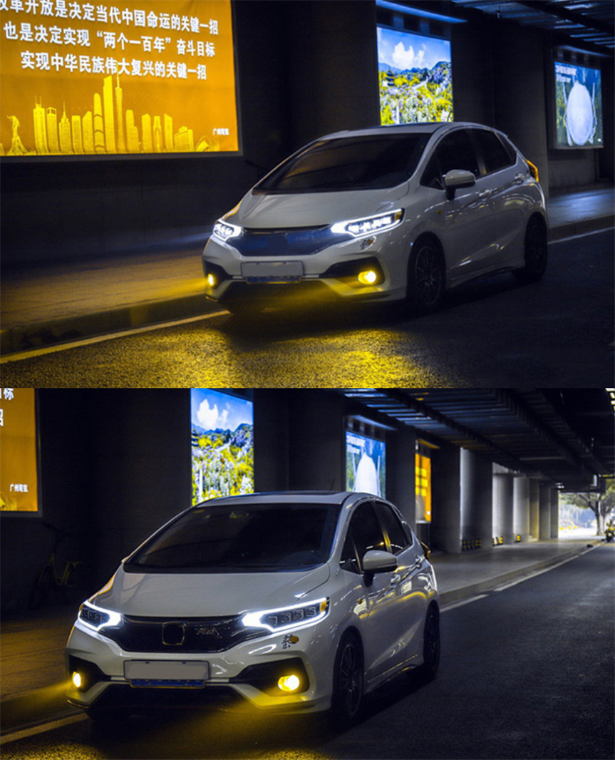 Auto LED Front Lights For Honda Fit Jazz 2014-20 19 LED Turn Signal Dynamic Head Lamp DRL Driving Headlights