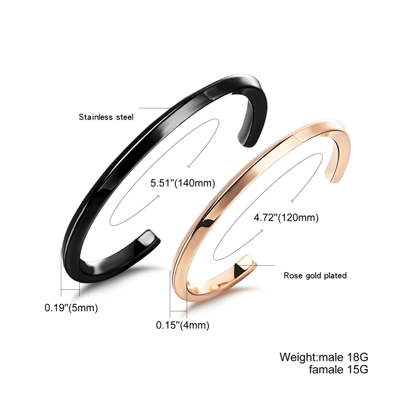 Classic Design Rose Gold Plated Stainless Steel Line Bangle Bracelet for Men Women Lovers Gift