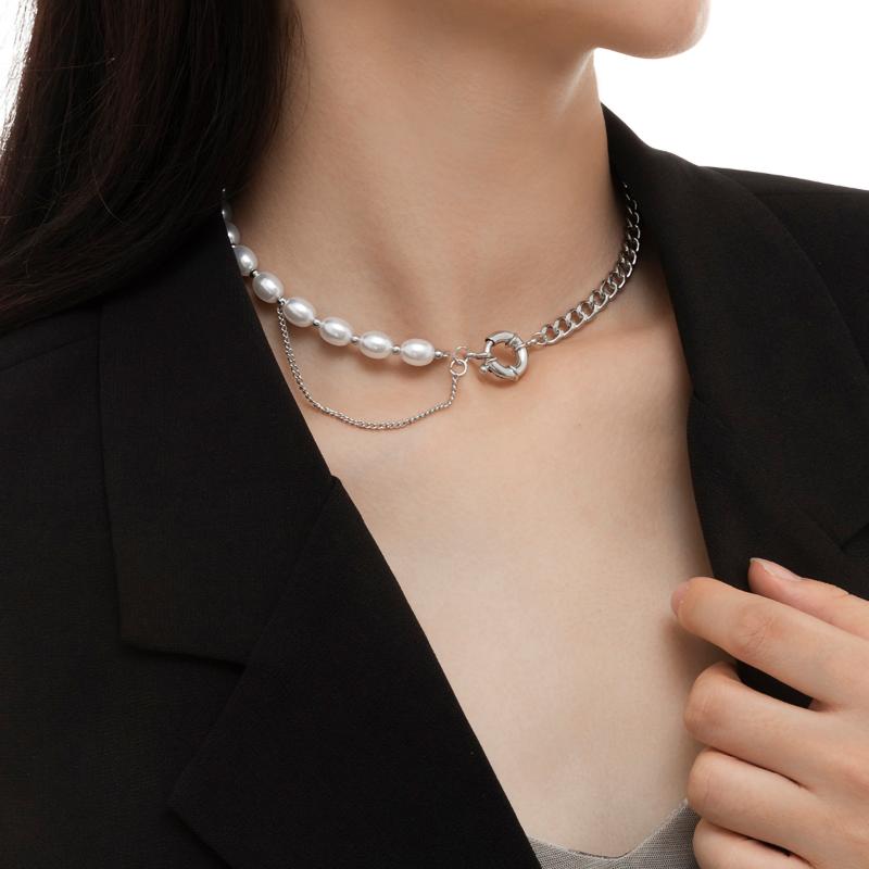 Chains IngeSight.Z Punk Imitation Pearl Choker Necklaces Layered Asymmetrical Silver Color Link Chain Collar Women JewelryChains
Chains IngeSight.Z Punk Imitation Pearl Choker Necklaces Layered Asymmetrical Silver Color Link Chain Collar Women JewelryChains