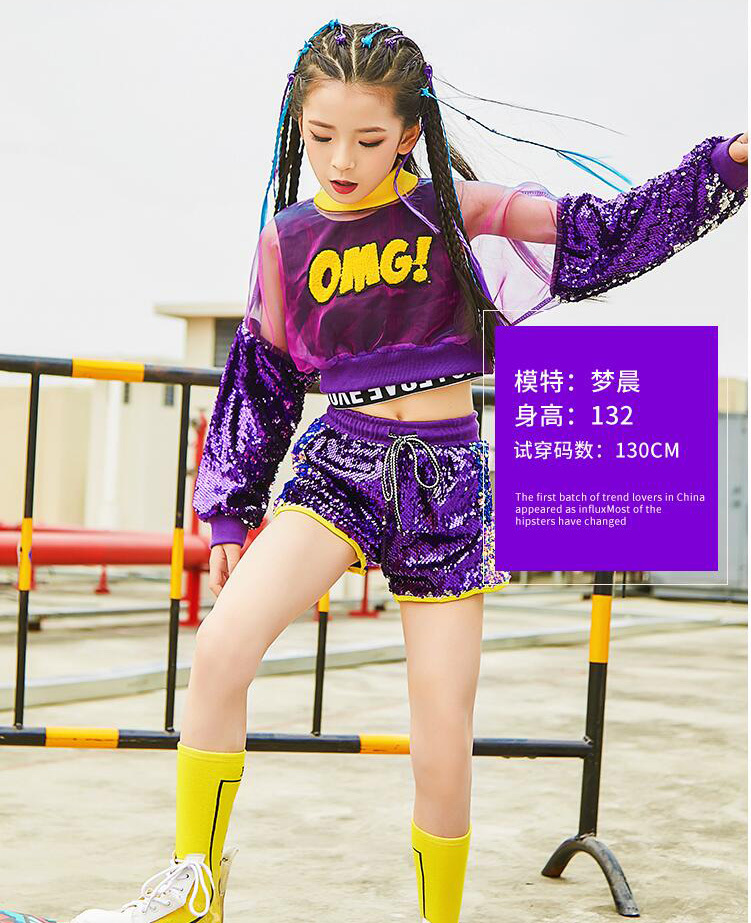 3pcs Set Girl Jazz Dance Costume Children Street Hip hop Dance Girl Jazz Stage Sequin Girl Jazz Dance Costume for Girls 220609