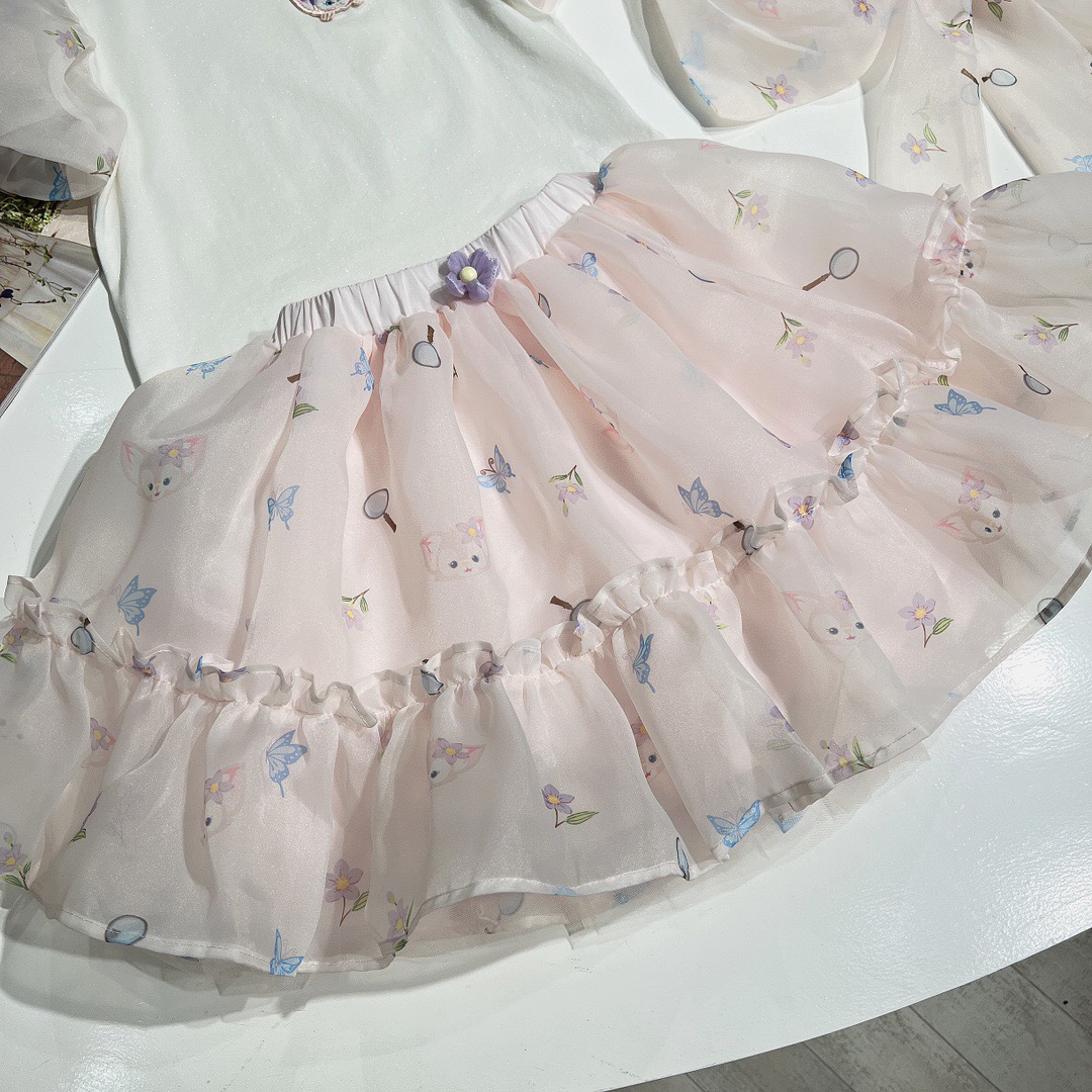 Childrens Party Clothes Girls Cotton T-Shirt Lace Skirt Set - Cute Pink Outfit for Kids y250607FNMD