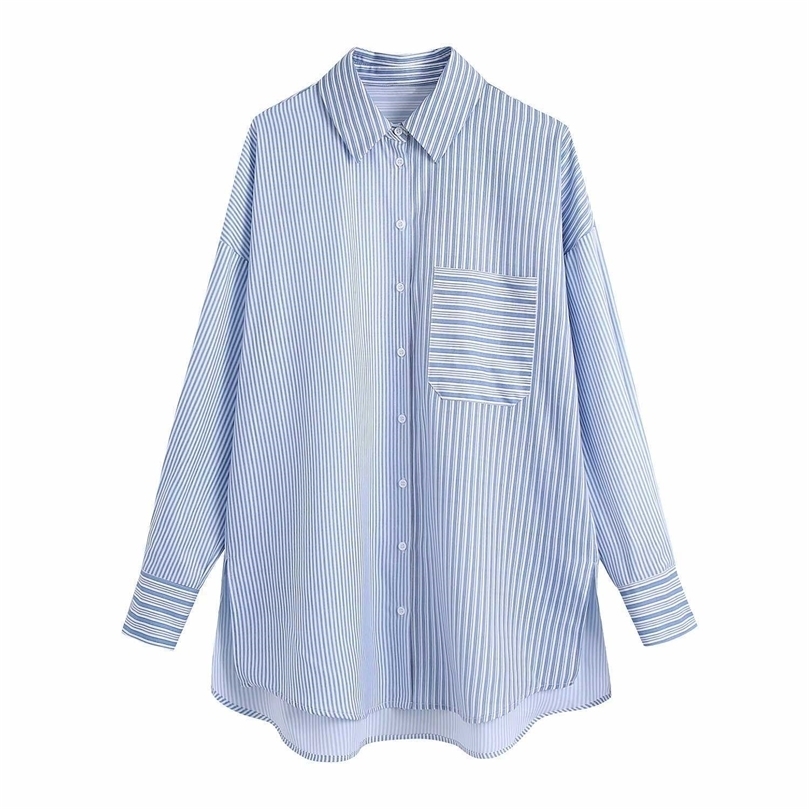 Fashion Women Striped Shirt Long Sleeves Patchwork Pocket Blouse Casual Buttoned Top Chic Lady Tops Woman haut femme 210709, Blue
Fashion Women Striped Shirt Long Sleeves Patchwork Pocket Blouse Casual Buttoned Top Chic Lady Tops Woman haut femme 210709, Blue