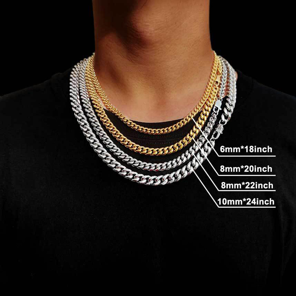 Hip Hop Cuban Link Chain Necklace 18K Real Gold Plated Stainless Steel Metal Necklace for Men 4mm 6mm 8mm