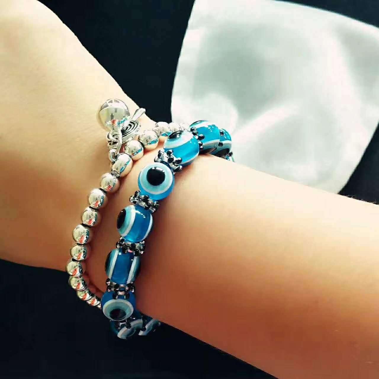 New Turkish Blue Evil Eye Beaded Strands Bracelets For Women Fashion Fatima Hand Charms Bracelet Evil Eyes Bangle Jewelry Accessories