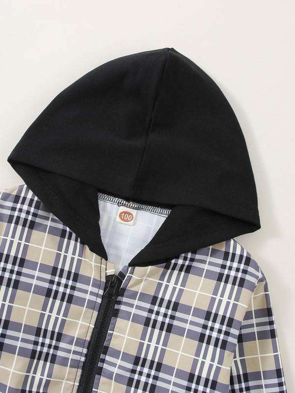 Toddler Boys Plaid Print Hooded Jacket SHE