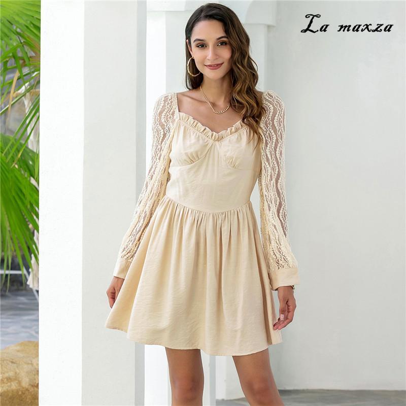 Casual Dresses 2022 Vintage Women Midi Dress Fashion Elegant Lace Patchwork Long Sleeves Ruffles, As pic
Casual Dresses 2022 Vintage Women Midi Dress Fashion Elegant Lace Patchwork Long Sleeves Ruffles, As pic