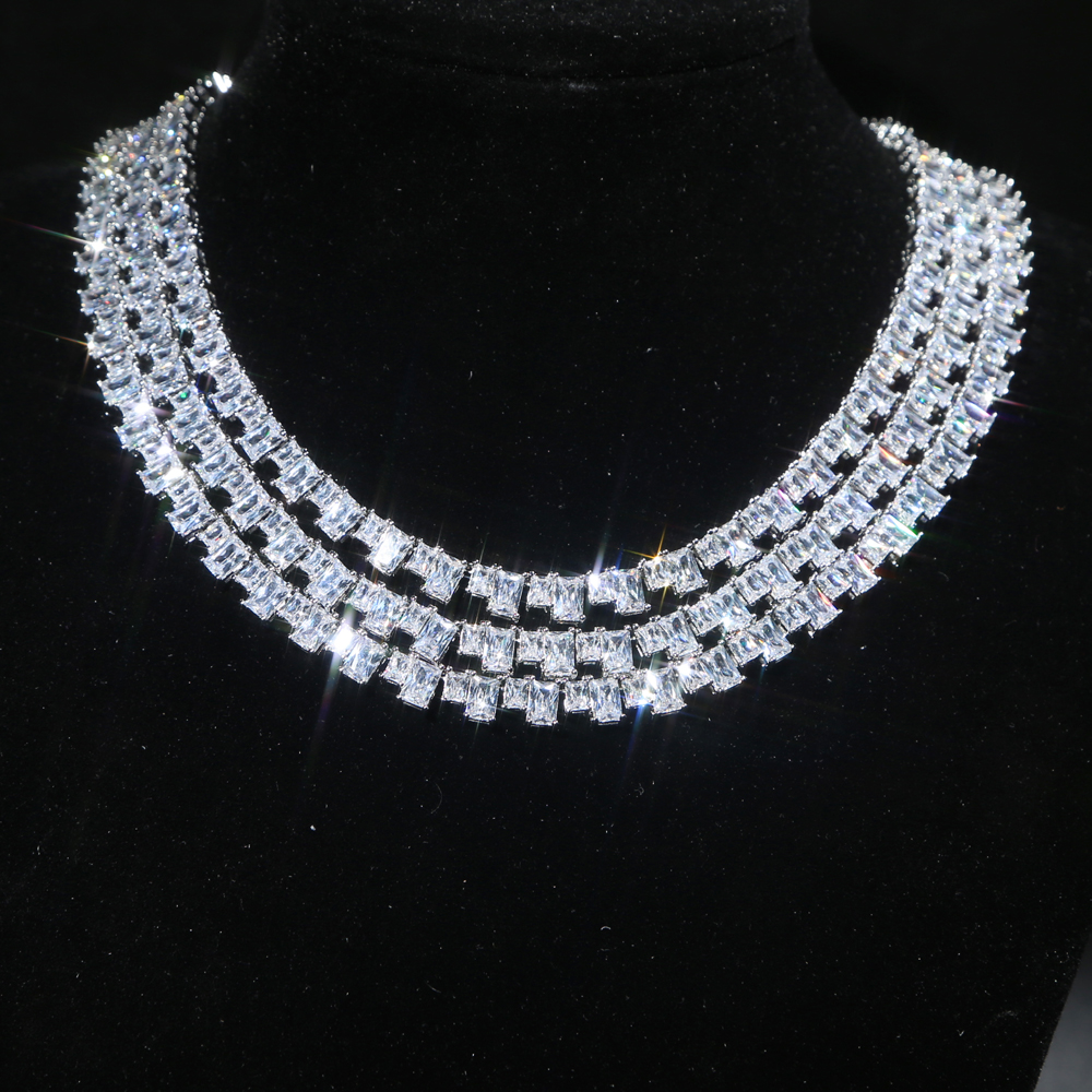 18 Iced Out Baguette CZ Tennis Chain Necklace for Women: High-Quality Hip Hop 5A Cubic Zirconia Choker Jewelry