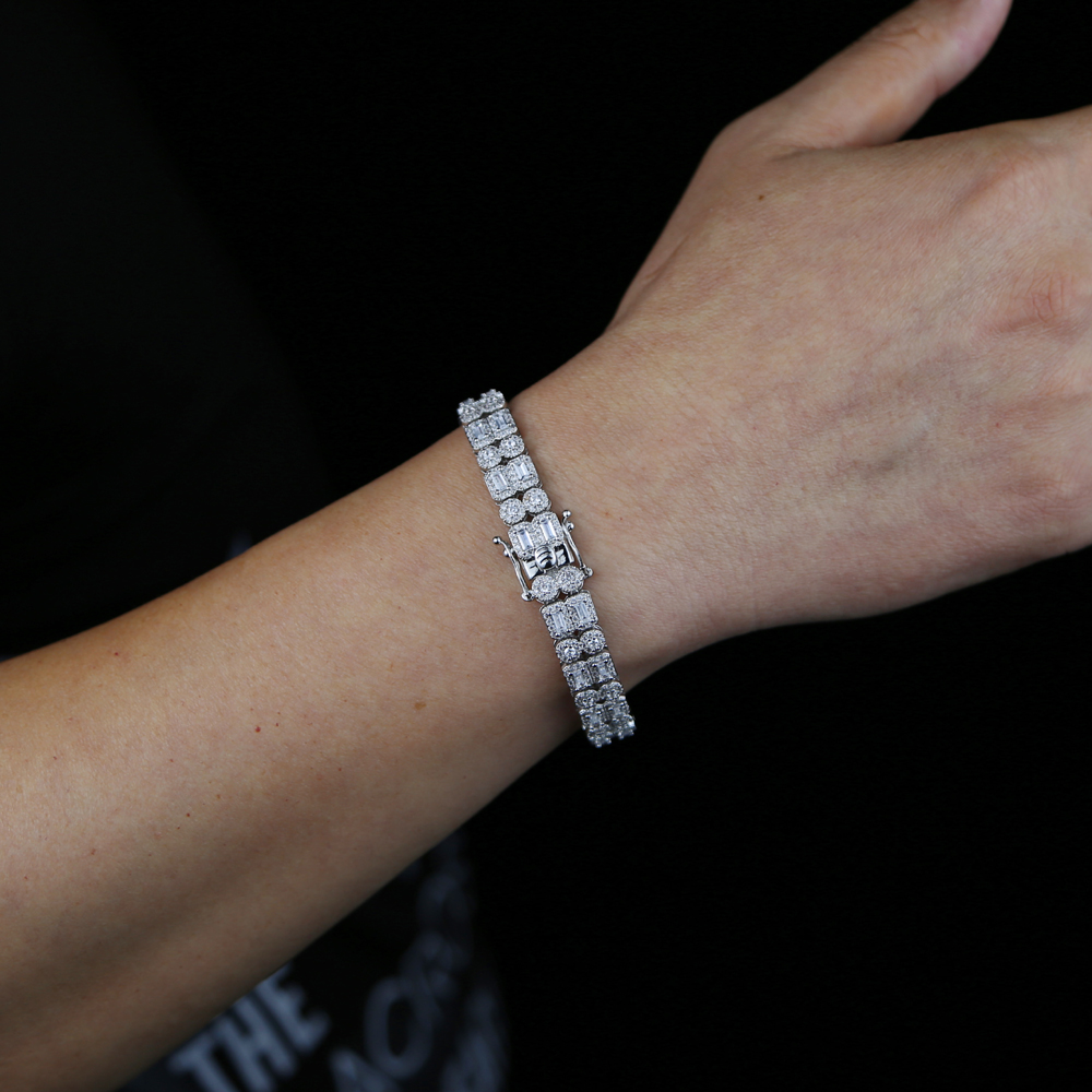 Lab Dia Bracelet: Iced Out Bg Tennis Chain in Sier for Men & Women