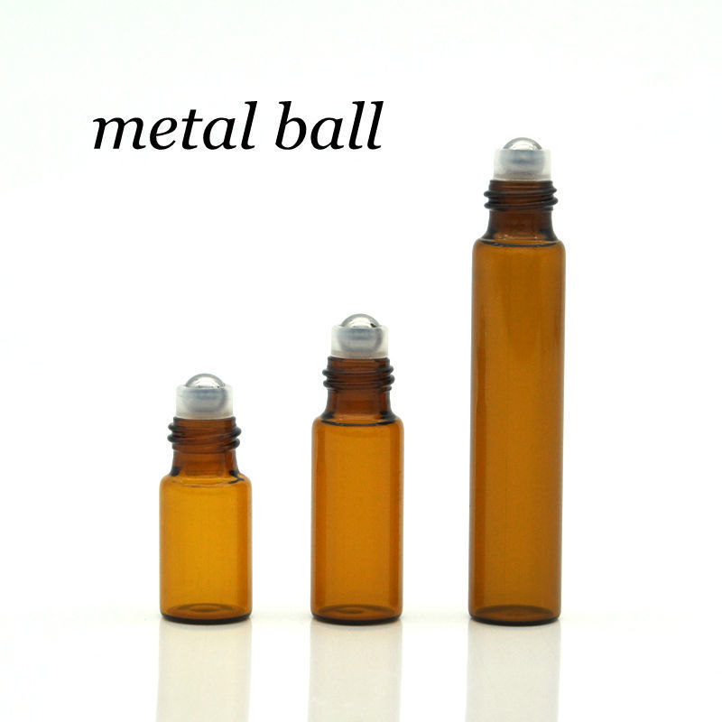 50pcs/lot 1ml 2ml 3ml 5ml 10ml Amber Thin Glass Roll on Bottle Sample Test Essential Oil Vials with Roller Metal /Glass Ball 220726