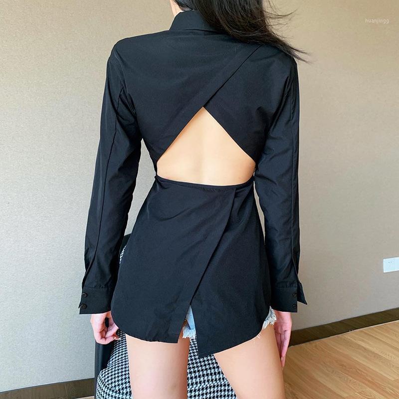 Irregular Turn-down Collar Button Backless Blouse Women Sheath Long Sleeve Bandage Shirt White Outwear Ladies Tee Women' Blouses & Shirts, Black
Irregular Turn-down Collar Button Backless Blouse Women Sheath Long Sleeve Bandage Shirt White Outwear Ladies Tee Women' Blouses & Shirts, Black