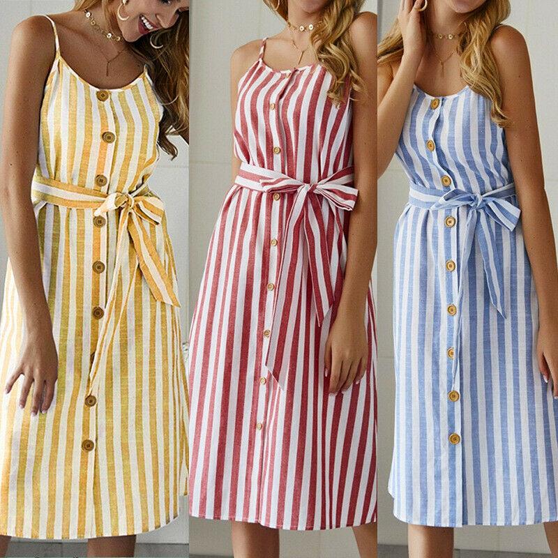 Casual Dresses Women Summer Strappy Stripe Dress Ladies Holiday Beach Midi Spaghetti Strap Party, Yellow
Casual Dresses Women Summer Strappy Stripe Dress Ladies Holiday Beach Midi Spaghetti Strap Party, Yellow