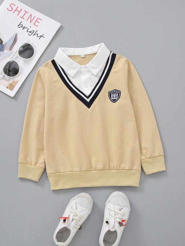 Toddler Boys Striped Taped Patched Sweatshirt SHE