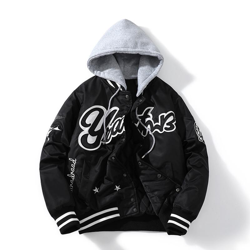 Winter Baseball Letter Embroidery Women Men Vintage Jacket Fashion Hip Hop Varsity Coat Hooded College Couple Clothes