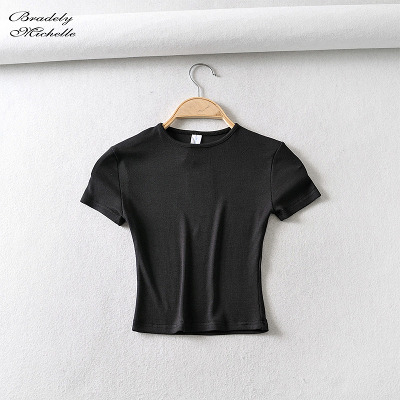 Bradely Michelle Fashion Casual Summer Woman Slim Fit t-shirt tight Cotton Short-Sleeve O-neck tee Crop Tops 220328