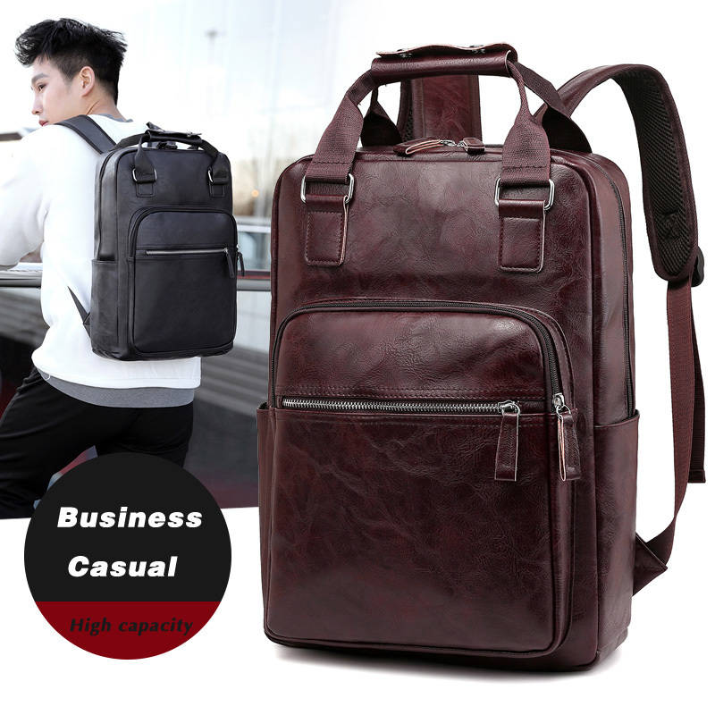 Mens Backpacks Pu Leather Business Man Bag Laptop Backpack Big capacity Computer Backpackbriefcase 220329