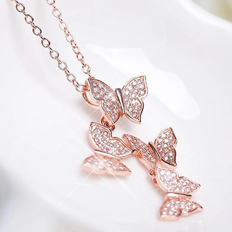 Fashion Multiple Zircon Butterfly Necklaces & Pendants For Women Jewelry Wedding Chokers Necklace Gifts