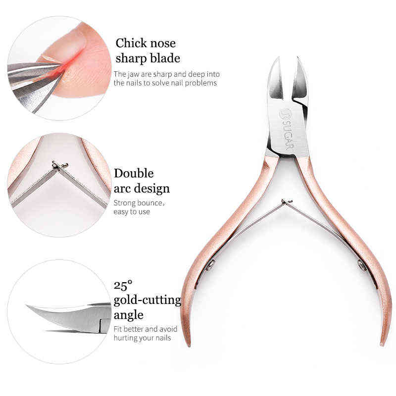 NXY Nail Gel Rose Gold Cuticle Pusher Scissor Dead Skin Remover Tools Stainless Steel Tweezer Clipper Maniucre Art Tool 0328